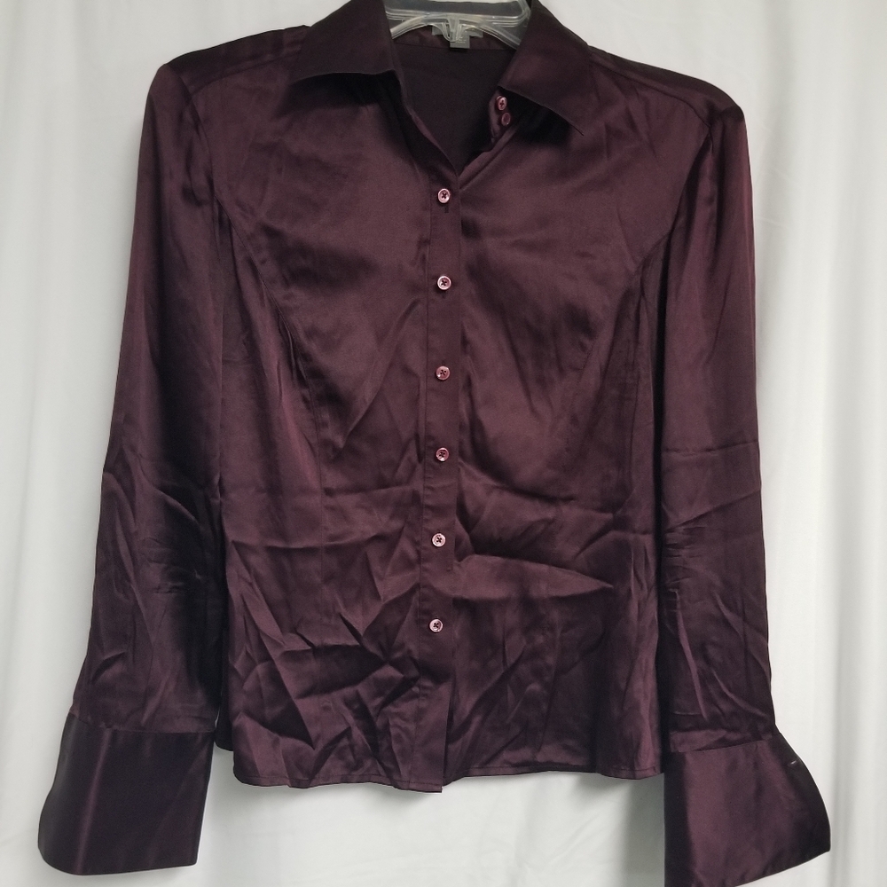 Womens Wine Red ANN TAYLOR Genuine Silk Button Down Blouse Size 6